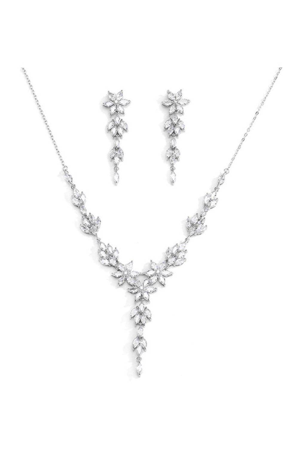 Brass Zircon Necklace Earrings Jewelry CY0082 - COCOMELODY